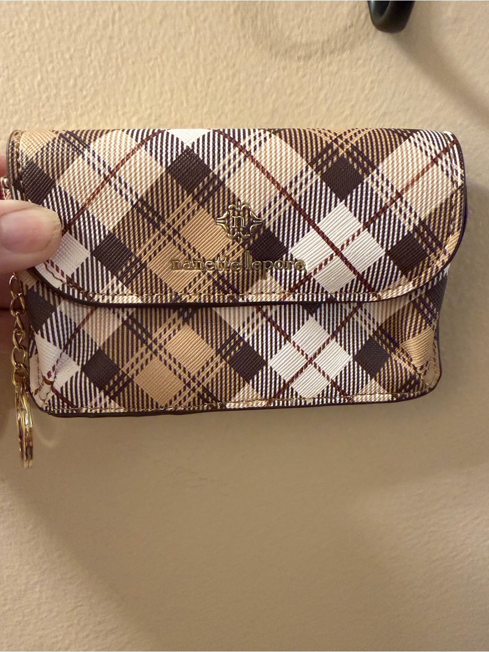 Nanette Lepore canvas Plaid Compact Wallet - Brown/White